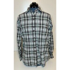 Vintage Cascade Blues Women’s Long Sleeve Button Up Shirt Black White Plaid Ivy
